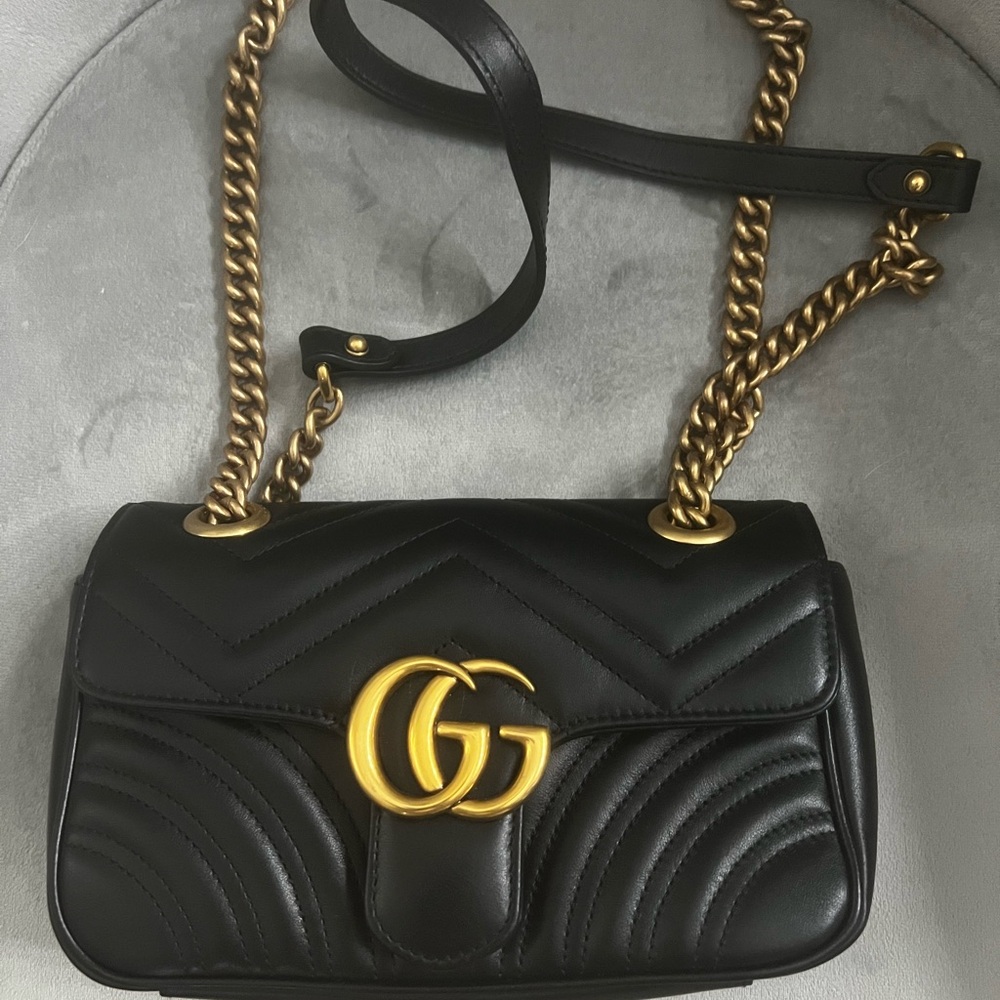 Gucci Black and Gold Designer Shoulder Bag